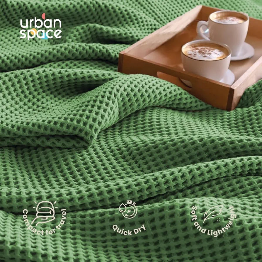 Urban Space 100% Cotton Waffle Throw Blanket, Soft Decorative Throw for Living Room, Sofa, Chair and Couch, Handmade,Reversible and Breathable Throw with Tassels